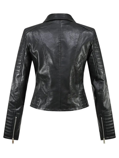 Women Autumn Winter Motorcycle Faux Leather Jackets Lady Long Sleeve Biker White PU Punk Streetwear Black Coats