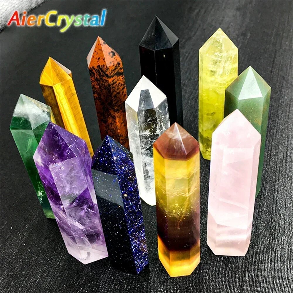 Natural Stone and Crystals Point Wand Witchcraft Rose Quartz Amethyst Home Decoration Mineral Stones Crafts Room Aquarium Decor