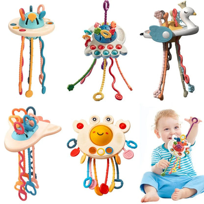 Jouets de développement sensoriel Montessori pour bébé, ficelle de traction, formation à la préhension des doigts, jouets éducatifs d'apprentissage précoce, dentition sans BPA, 1-3 ans