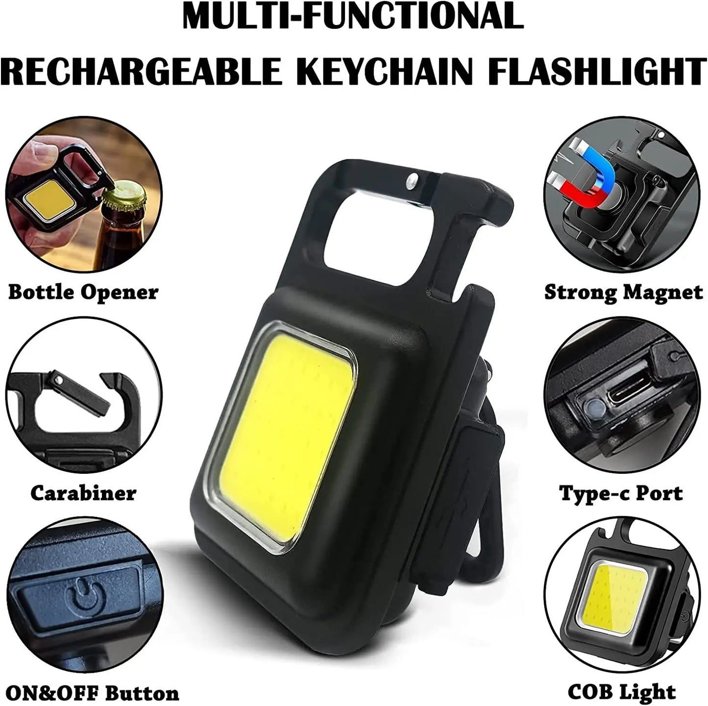 10 pièces Mini LED 1800LM lampe de poche porte-clés multifonctionnel Portable COB lampes de Camping USB charge lumières de travail lanterne de pêche