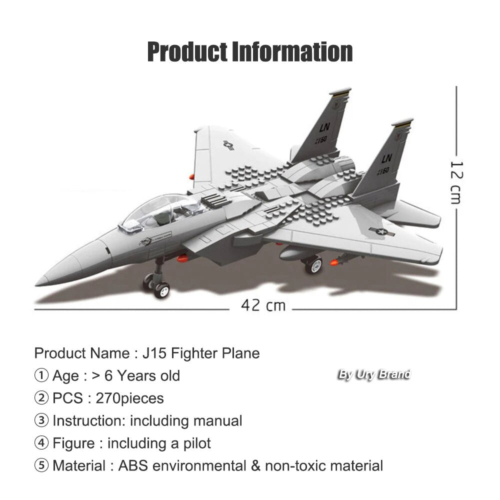 WW2 Military Army Avion Plane Jet Warcraft J-15 Eagle Fighter Morden Warplane Sets Flygplansmodeller Byggklossar Leksaker för pojkar