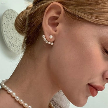 New Trend Korean Style Love Heart Pearl Earrings Cute Flower Rhinestone Stud Earrings For Women Fashion Jewelry Birthday Gifts