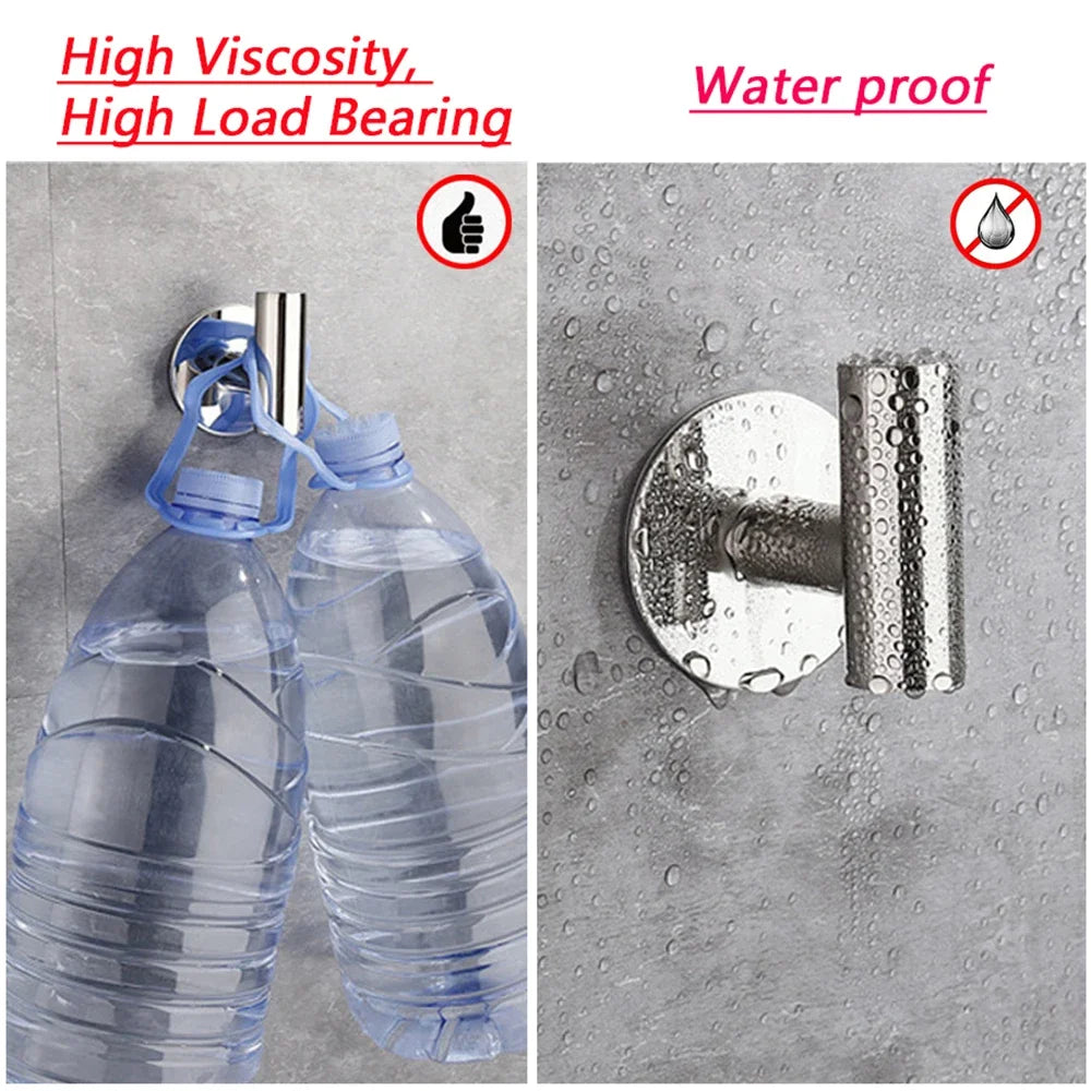 1/2PCS Adhesive Wall Hook Stainless Steel Robe Sticker Hooks Towel Coat Key Pants Hangers Bathroom Kitchen Storage Accessories