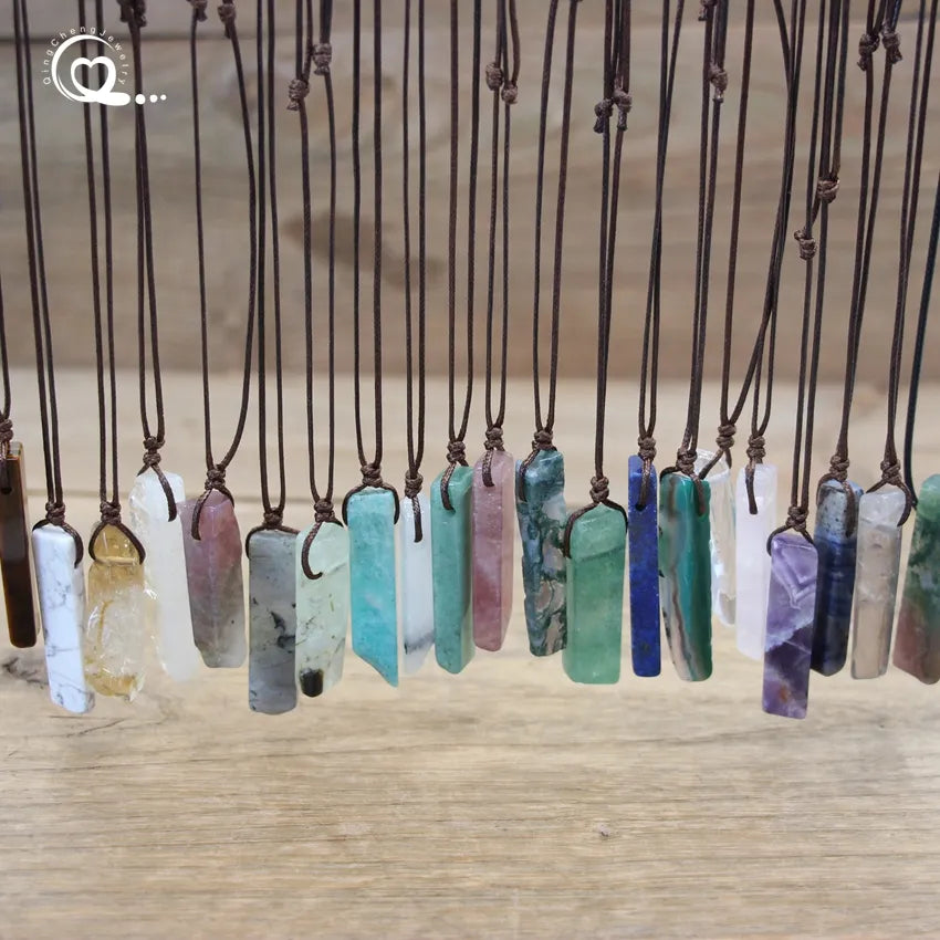 Collier pendentif en tranches de pierre naturelle en cristal de guérison, Chakra Reiki Gmes Quartz Lapis améthyste Amazonite, bijoux pour femmes