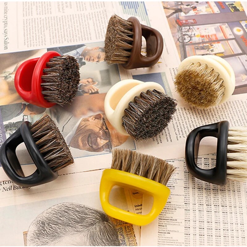 Pro Hairdresser Dust Brush Anti Static Boar Bristle Ring Beard Comb Salon Hair Sweep Brushes Shaving Facial Men's Mustache Brush