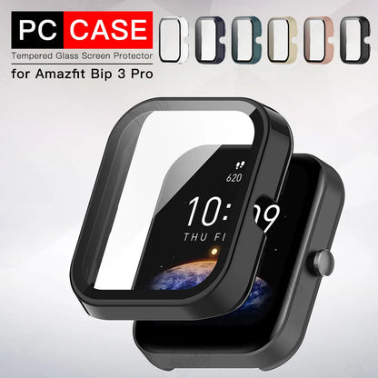 Coque + verre pour Amazfit Bip 5 3 Pro, protecteur d'écran, couverture complète, pare-chocs, accessoires anti-rayures