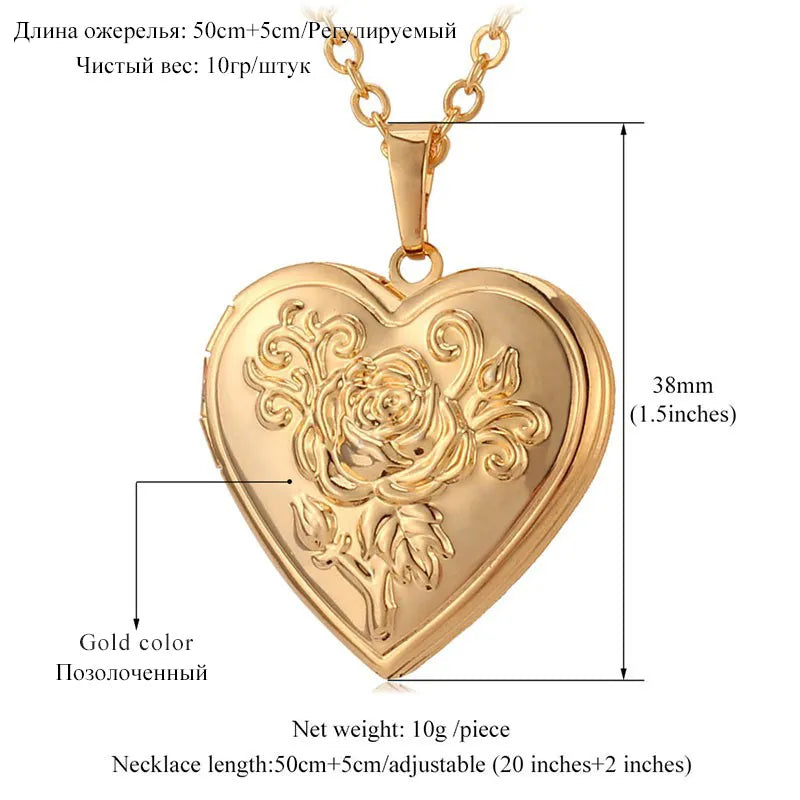 Collier médaillon cœur ouvrable U7, cadre Photo, pendentif fleur Rose