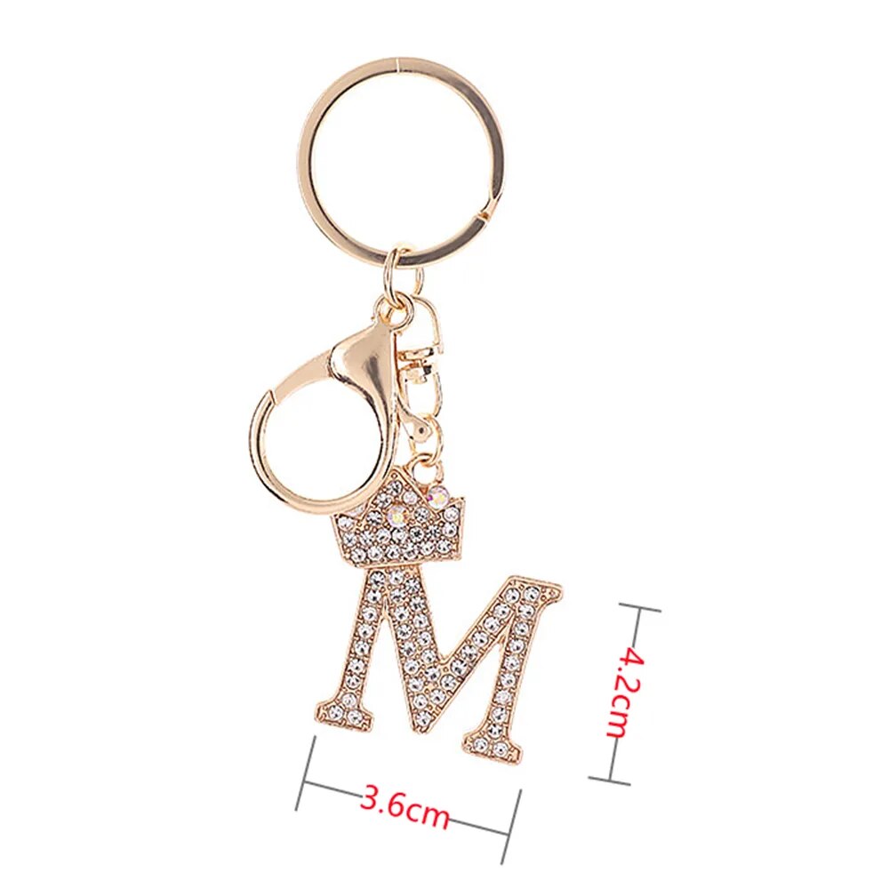 Porte-clés couronne de luxe en métal, 26 lettres, strass, initiales, pendentif de sac, breloques, accessoires de bricolage, cadeaux d'anniversaire