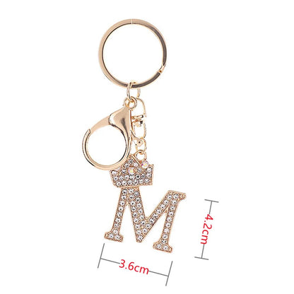 Luxury Crown 26 Letter Metal Keyring Fashion Rhinestone Initial Keychain Bag Pendant Charms DIY Accessories Birthday Gifts