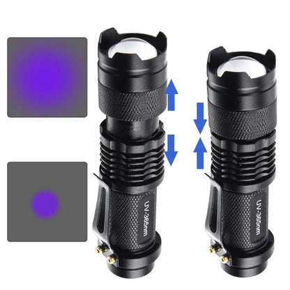 Lampe de poche UV LED, torche ultraviolette Zoomable, Mini lumières ultraviolettes 395/365nm, lampe d'inspection, outils de détection de taches d'urine animale