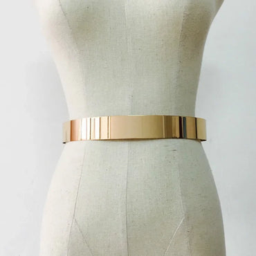 Ceinture de taille réglable en métal pour femmes, marque de luxe à la mode, plaque de couleur or argent scintillant, Vintage dame Simple, ceinture miroir