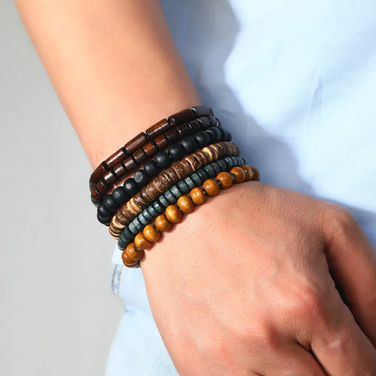 Multi-layer Buddha Bead Beaded Bracelets Men's Retro Style Multi-layer Elastic Thread Adjustable Wooden