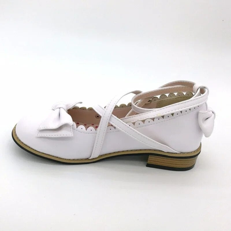 Lolita Shoes Women Flats Low Round With Cross Straps Bow Cute Girls Princess Tea Party Shoes Students Lovely Shoes Size 34-41