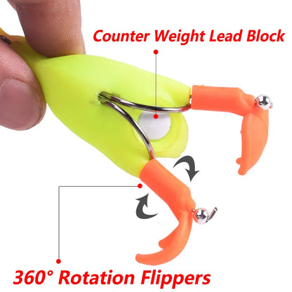 Topwater Ducking Silicone Fishing Soft Lures 9cm 11.5g Bass Frog Double Propeller Flipper Duck Wobblers Artificial Rubber Bait