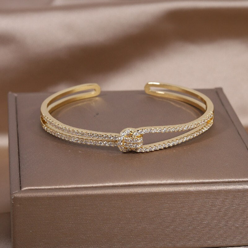 14K real gold plating exquisite AAA luxury full zircon knot bracelet