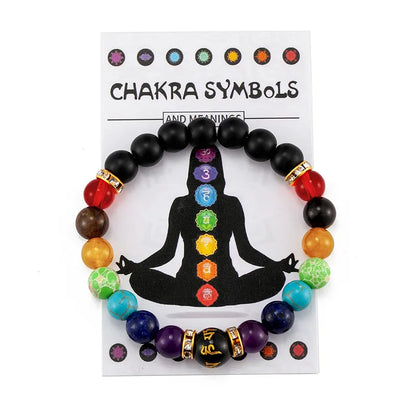 Bracelet 7 Chakras avec Carte de Signification pour Hommes Femmes Cristal Naturel Guérison Anxiété Bijoux Mandala Yoga Méditation Bracelet Cadeau