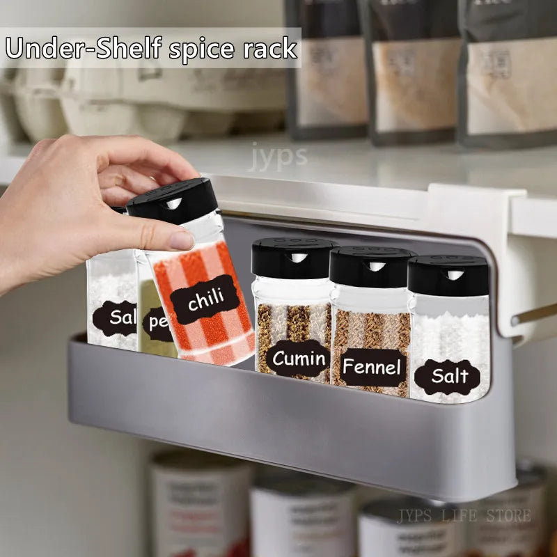 Kitchen Spice Rack Self-adhesive Wall-mounted Under-Shelf Seasoning Bottle Storage Rack Spice Organizer Kitchen Storage Rack