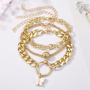 Vintage Gold Color Butterfly Bracelets Women's Fashion Circle Link Chain Metal Bracelets Set For Women Female Retro Jewelry