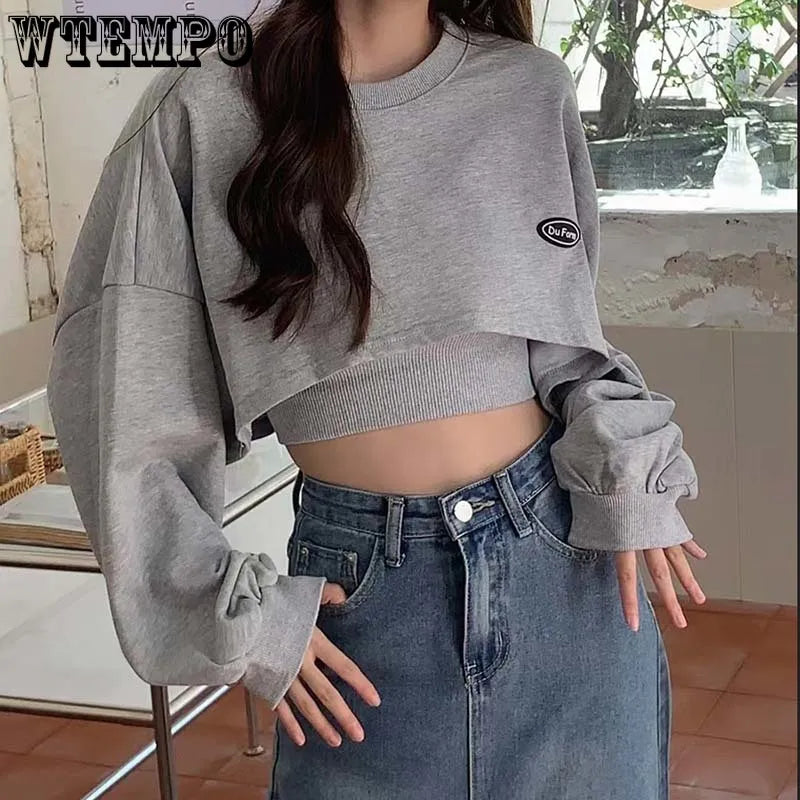 Women's Short Thin Sweatshirt Long Sleeve Crew Neck Casual Top Blouse Daily Casual Two-piece Simple Style