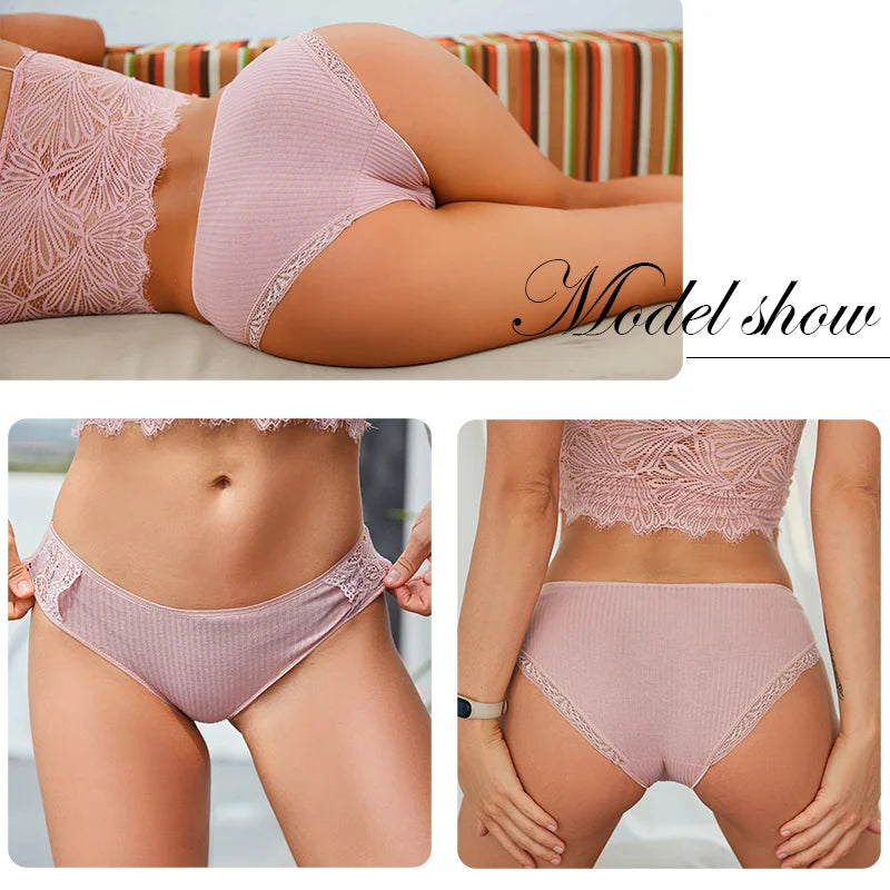 3Pcs/set Women's Cotton Panties M-2XL Women Patchwork Lace Underwear Sexy Low Waist Briefs Ladies Comfortable Underpants