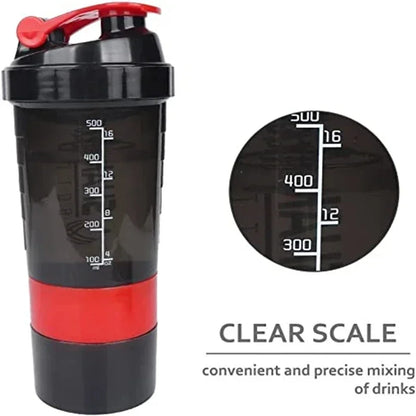 1pc Portable Protein Shaker Cup with Powder Storage Container 500ml Mixer Cup Gym Sport Water Bottles with Wire Whisk Ball