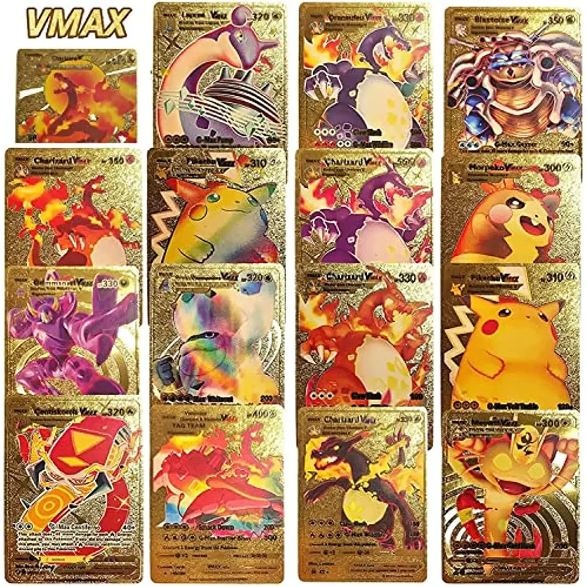 Pokemon 55 PCS Gold Cards Packs Vmax DX GX Rare Golden Cards, TCG Deck Box Gold Foil Card Assorted Cards for Kids Birthday Party