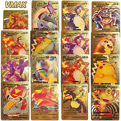 Pokemon 55 PCS Gold Cards Packs Vmax DX GX Rare Golden Cards, TCG Deck Box Gold Foil Card Assorted Cards for Kids Birthday Party