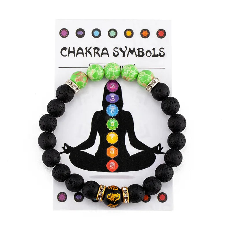 Bracelet 7 Chakras avec Carte de Signification pour Hommes Femmes Cristal Naturel Guérison Anxiété Bijoux Mandala Yoga Méditation Bracelet Cadeau