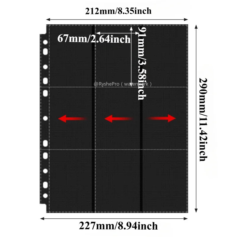 Two Side Trading 9 Sleeve Card Protectors Binder Sheet 3/11 Holes Plastic Game Card Booklet for Skylanders Pokemon Baseball Card