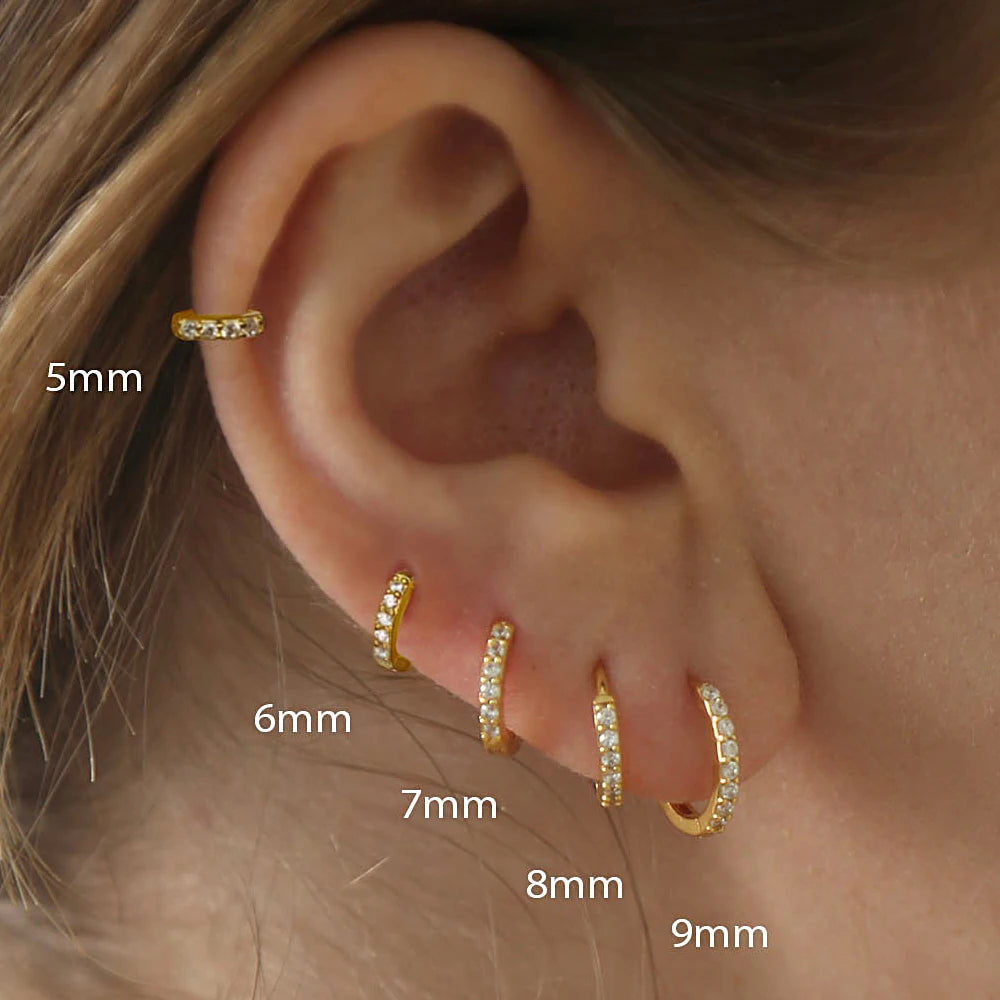 1Pair Stainless Steel Hoop Earrings Crystal Zirconia  Piercing Jewelry