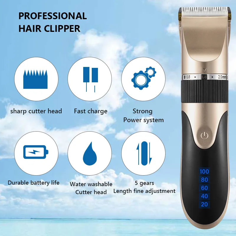 Tondeuse à cheveux professionnelle pour hommes, tondeuse à barbe, Rechargeable, lame en céramique, faible bruit, coupe de cheveux pour adultes et enfants