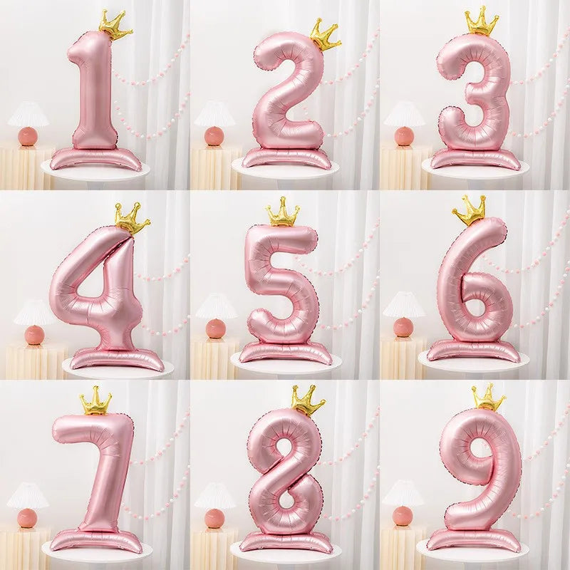 42inch Crown Decor Pink Aluminum Foil Digital Balloon Number Balloon For Birthday Party Decoration Supplies Girls Birthday Favor