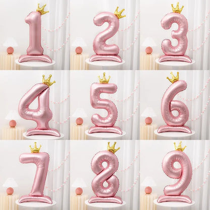 42inch Crown Decor Pink Aluminum Foil Digital Balloon Number Balloon For Birthday Party Decoration Supplies Girls Birthday Favor