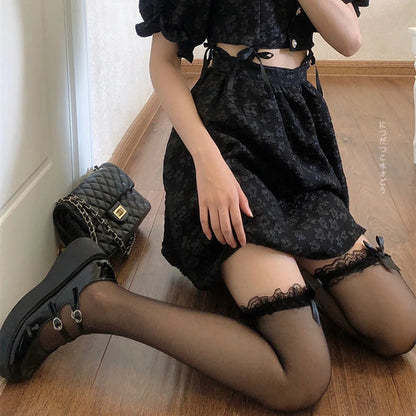 Japanese Style Lolita Knee High Socks Women Stockings Sexy Lace Bow Long Socks Thigh High Stockings Sweet Girls Kawaii Stockings