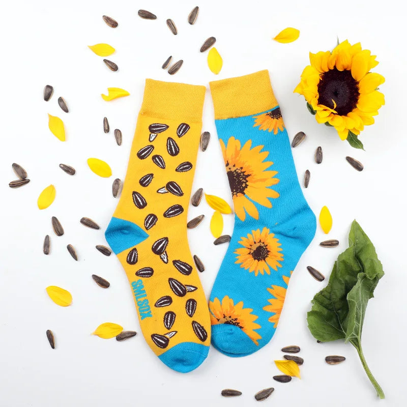 1Pair Man Women Socks Original AB Tide Socks Medium High Tube Colorful Socks Flowers Fruits Candy Cake Cotton Socks Unisex Socks