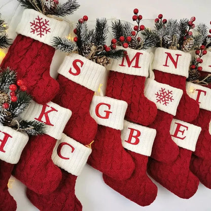 Chaussettes de noël en tricot, flocon de neige, bas de lettres, décoration de noël pour la maison, ornement d'arbre de noël, cadeau de noël