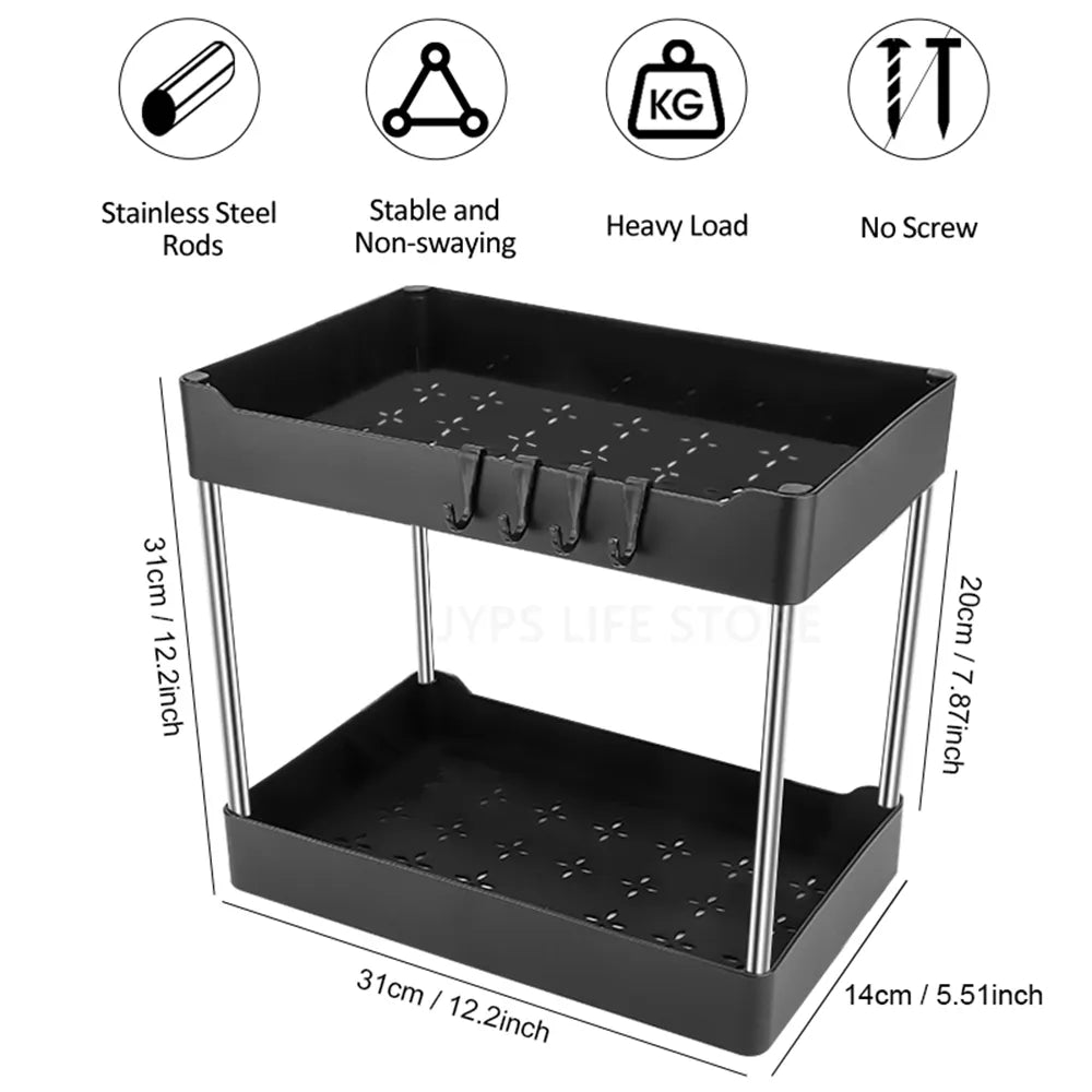 Organisateur de rangement sous évier, 1/2 pièces, tiroir à 2 niveaux, armoire polyvalente, support de rangement sous évier, organisateur de salle de bains et de cuisine