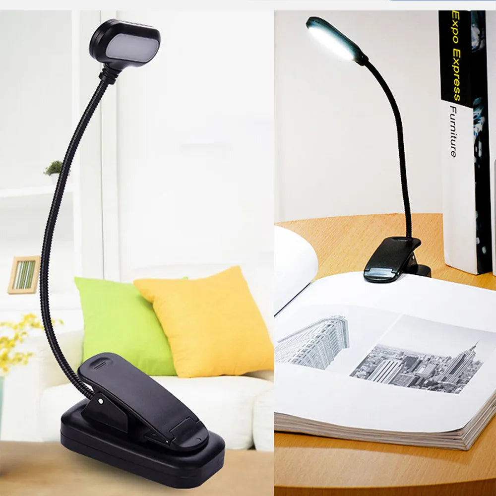 LED Eye Protection Book Night Light Adjustable Mini Clip-On Study Desk Lamp  Battery Powered Flexible for Travel Bedroom Reading