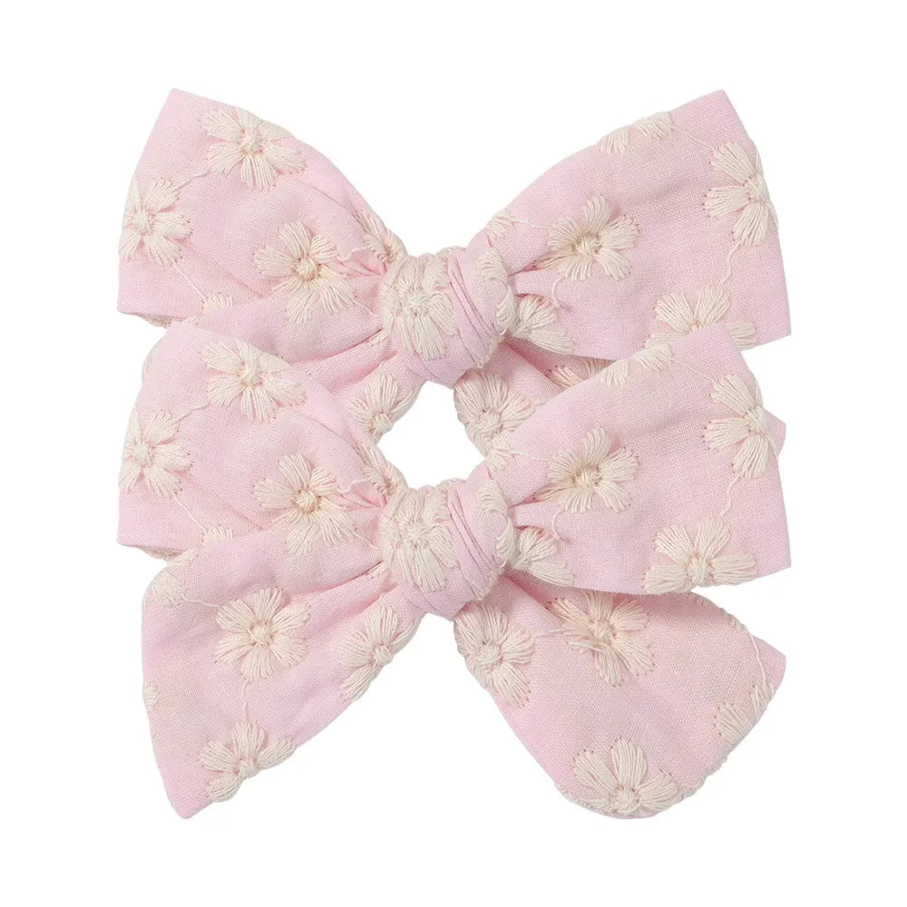 2Pcs/Set Sweet Flower Print Bowknot Hair Clips for Cute Baby Girls Cotton Bows Hairpins Barrettes Headwear Kids Hair Accessories