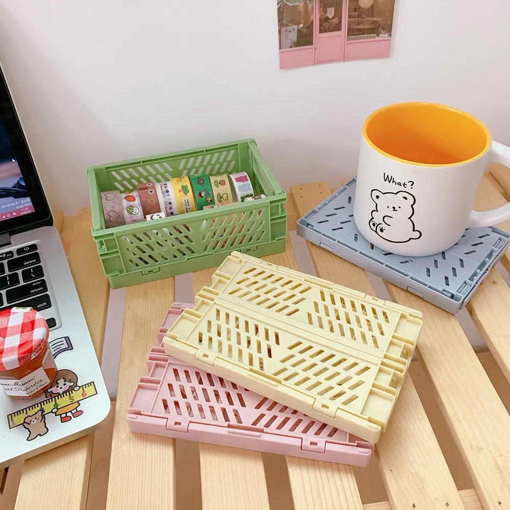 Mr.paper 6 Styles Plastic Stackable Foldable Stationary Holder Simple Cute Student Office Desktop Storage Stationery Organizer