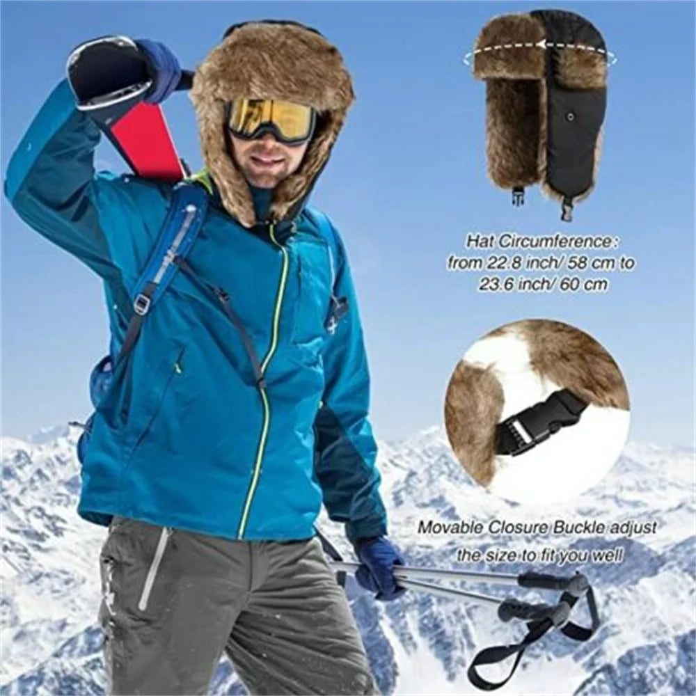 Men's Winter Trapper Aviator Trooper Earflap Warm Russian Waterproof Ski Hat Bomber Cap  Russian Warm Ear Protectors Hats