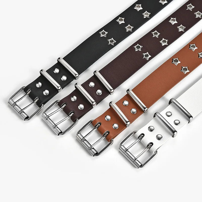 Ceinture à rivets en œil d'étoile, Style Goth, boucle à Double ardillon pour hommes/femmes, mode décontractée, Style rondelle, ceinture en cuir Pu pour Jeans jeunes, nouvelle collection