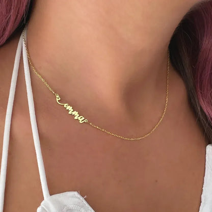 Collier personnalisé avec nom latéral pour femmes et filles, bijoux en acier inoxydable, plaque nominative personnalisée, ras du cou, cadeaux de fête