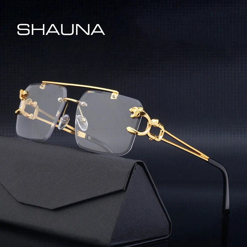 Fashion Metal Leopard Rimless Sunglasses Double Bridges Gradient Ocean Film Shades UV400