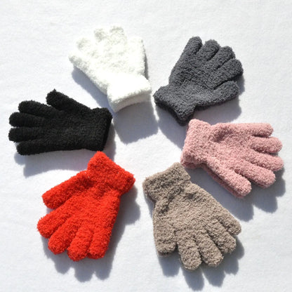 Children Gloves Winter Kid Coral Fleece Thicken Baby Plush Furry Full Finger Mittens Soft Writing Gloves Keep Warm 5-11Years Old