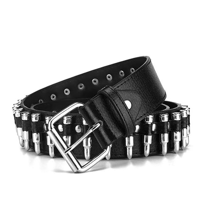 Ceinture décorative en cuir à balles creuses pour femmes, cloutée, à la mode, cadeau pour hommes, Goth Rock sauvage, ajustable, Punk, noire