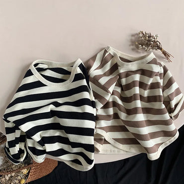 Children Casual T Shirt Loose Kids Striped T Shirts Cotton Tee Boys Girls Long Sleeve Tops Baby Clothes