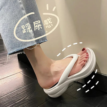 Thick Sole Wedges Flip Flops For Women Summer Clip  Platform Sandals Woman Non-slip Beach Slippers Girls Outdoor Slides