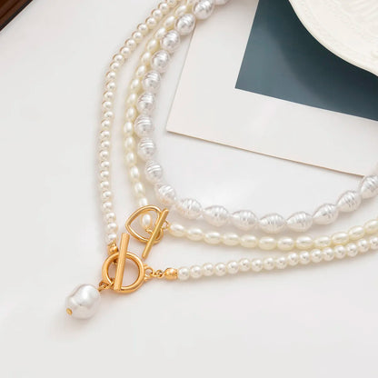 Ingemark Vintage Imitation-Pearl Heart OT Buckle Pendant Necklace Women Wedding Bridal Bead Chain Neck Accessories Jewelry New