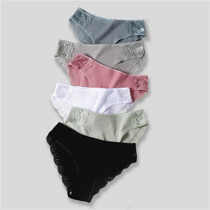 3Pcs/set Women's Cotton Panties M-2XL Women Patchwork Lace Underwear Sexy Low Waist Briefs Ladies Comfortable Underpants